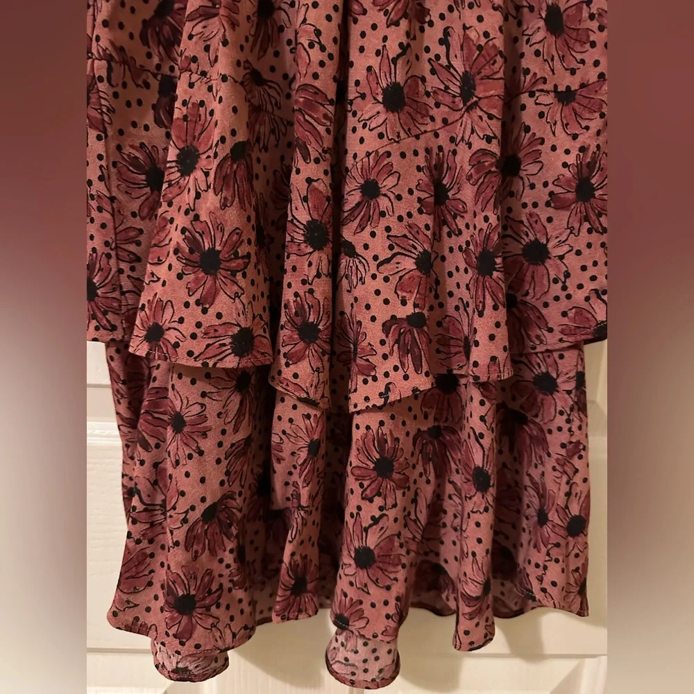 Zara Ruffled Print Marsala Dress - Size XS - Picture 11 of 13